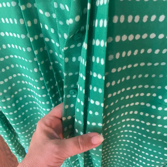 Vibrant Polka Dot Button Up Shirt- Green White Office Casual - Hidden Buttons - Picture 5 of 11